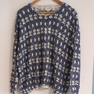 Pure DKNY Navy&White Abstract Boho Oversized Relaxed Fit Crew Neck Pullover